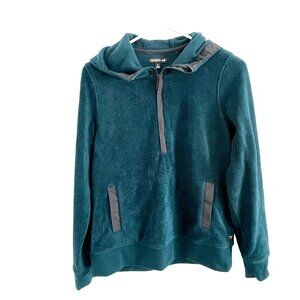 Toad & CO Women's Teal Pullover Fleece Sherpa Hooded 1/4 Zip Small